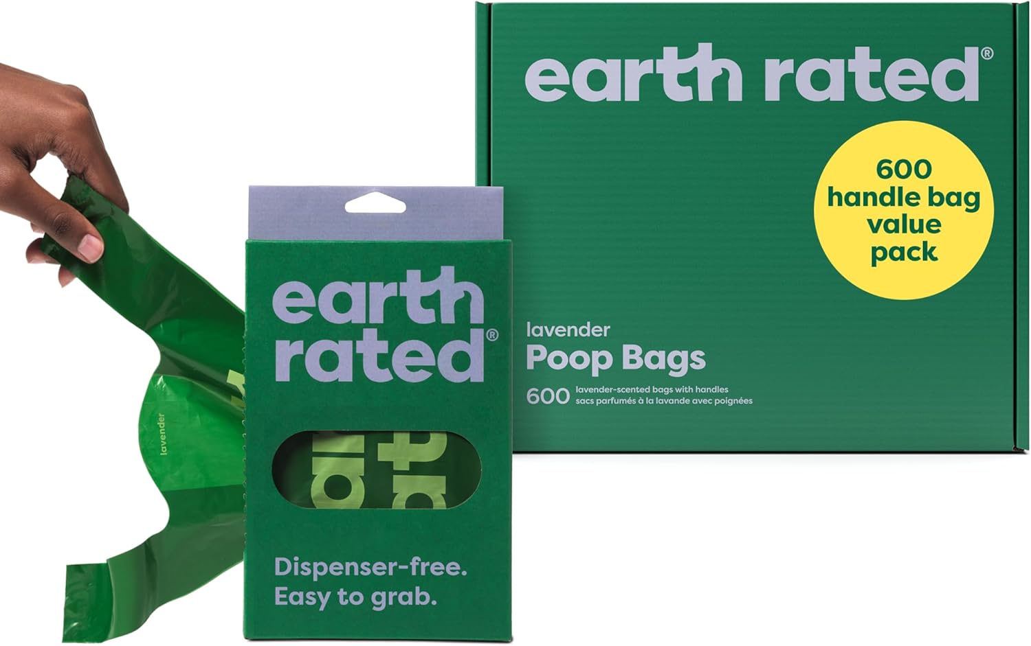 Earth Rated Dog Poo Bags with Handles Value Pack, Easy Tie and Guaranteed Leakproof, Lavender, 600 Handle Bags